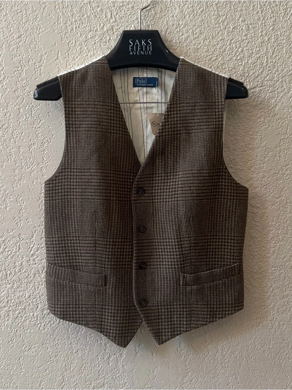 Polo Ralph Lauren Vest Waistcoat Herringbone Wool Italy Tweed Brown Sz 8 NWT